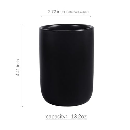 BosilunLife Ceramic Toothbrush Holder - 12oz Bathroom Toothbrush Holder Black Tooth Brush Holders Tumbler Cups Reusable Toothbrush Mouthwash Cup Small Toothbrush and Toothpaste Holder - color: Black-cyl, size: cylinder