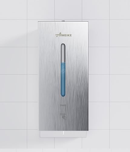 Commercial Automatic Wall-Mount Soap Dispenser, Stainless Steel | Touchless 800 mL commercial dispenser with stainless steel exterior, vertical window, keyed lock and 6 AA battery power. - color: 2003 Silver