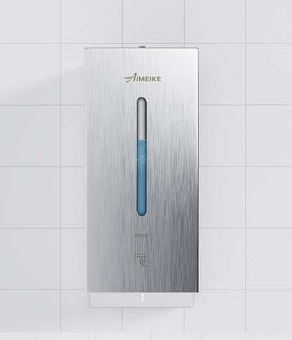 Commercial Automatic Wall-Mount Soap Dispenser, Stainless Steel | Touchless 800 mL commercial dispenser with stainless steel exterior, vertical window, keyed lock and 6 AA battery power. - color: 2003 Silver