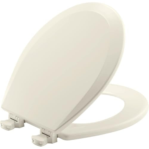 Bemis 500EC Durable Wood Toilet Seat with Easy Clean Hinges, Made in USA, Round, Biscuit - color: Biscuit, size: Round