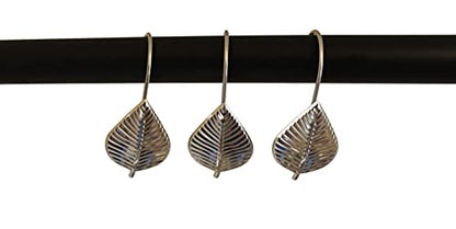 Silver Shower Curtain Rings Hooks Polished Shiny Chrome Leaves Decorative Shower Curtain Hooks Set of 12 Metal Rust-Proof Shower Hanger Rings for Bathroom Curtains Rods