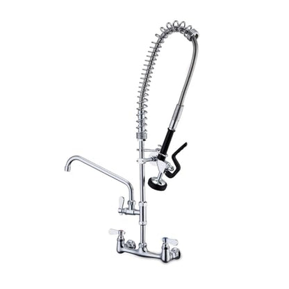 Commercial Sink Faucet with Sprayer 36 Inches Height Wall Mount Kitchen Sink Faucet with Pull Down Pre-Rinse Sprayer and 12" Swivel Spout 8 Inch Center for Compartment Sink - size: Wall 36 Inches
