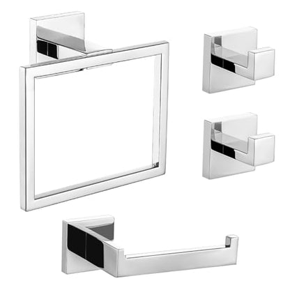TURS Bathroom Accessory Set Polished Towel Ring Set Stainless Steel Toilet Paper Holder Towel Ring Robe Hook Wall Mount - color: Polished