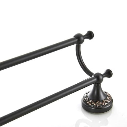 Oil Rubble Bronze Brass Double Towel Bar, Adjustable 15.5 to 27.5 Inch Bath Towel Bar Rack for Bathroom Towel Holder, Wall Mounted Black Bathroom Hardware Accessories,Pattern Carving Design - color: Double Towel Rack