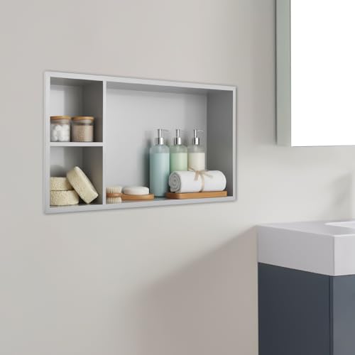 Stainless Steel Shower Niche 24" X 12", No Tile Needed Shower Niche with Shelf, Recessed Wall Niches Insert, Horizontal Bathroom Storage Niches for Bathroom Kitchen Living Room (Silver)