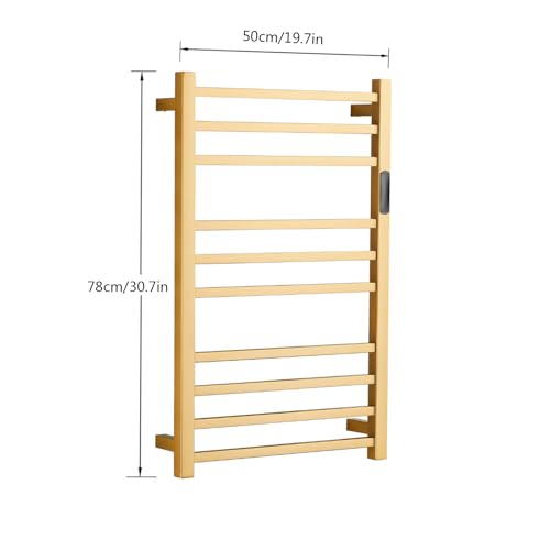 Heated Towel Rack Gold, 10 Bars Towel Warmer Rack for Bathroom Wall Mounted, Timer & Temperature Control Electric Towel Drying Rack, Hardwired