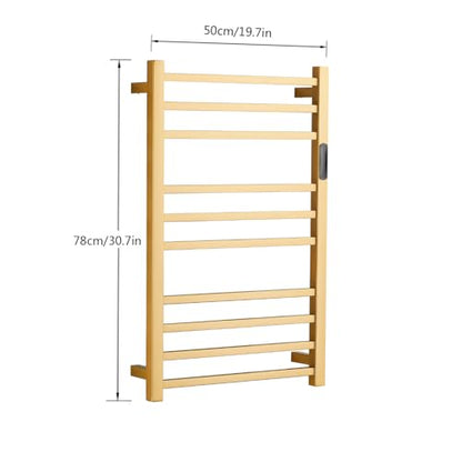 Heated Towel Rack Gold, 10 Bars Towel Warmer Rack for Bathroom Wall Mounted, Timer & Temperature Control Electric Towel Drying Rack, Hardwired