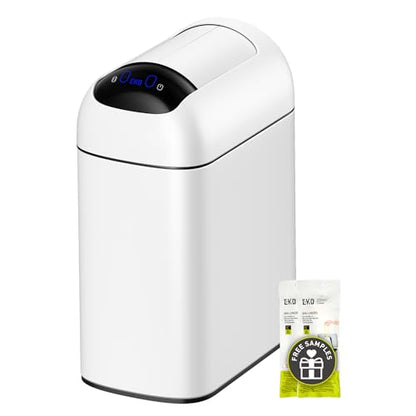 EKO Astro Slim Sensor Trash Can, 10L / 2.6 Gallon Touchless Garbage Bin with Soft-Close Retractable Wing Lid, Motion Sensor Stainless Steel Garbage Can for Bathroom, Kitchen, Office, Waterproof, White - size: Astro 10L-Matte White