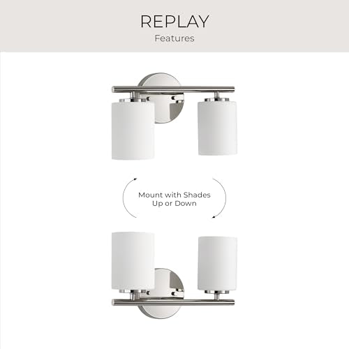 Replay Collection 2-Light Etched White Glass Modern Bath Vanity Light Polished Nickel - color: Polished Nickel, size: 2-Light