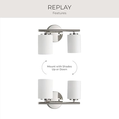 Replay Collection 2-Light Etched White Glass Modern Bath Vanity Light Polished Nickel - color: Polished Nickel, size: 2-Light