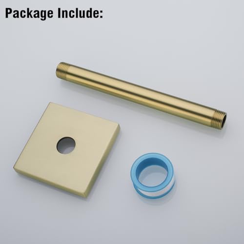 RANDOM Straight Shower Arm with Flange,Gold 8 Inches Ceiling Mount Shower Head Extension Arm,Brushed Gold.RD-91038-8BG-SQ - color: 8″ Brushed Gold(Square Flange)
