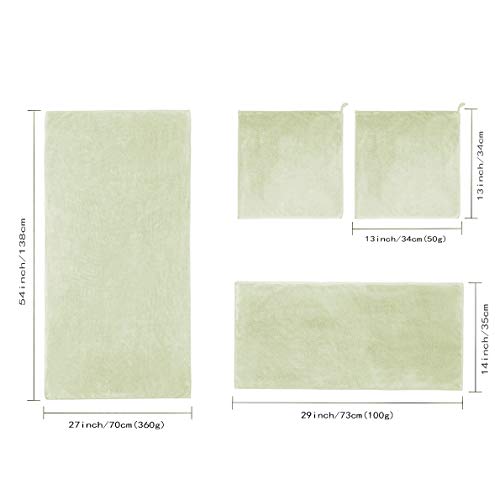 Xinrjojo 4 Piece Microfiber Quick Dry Towel Sets,Super Soft Plush Highly Absorbent No Fading Towels Bathroom Set, 1 Bath Towel 1 Hand Towel and 2 Washcloths –Light Green - color: Light Green