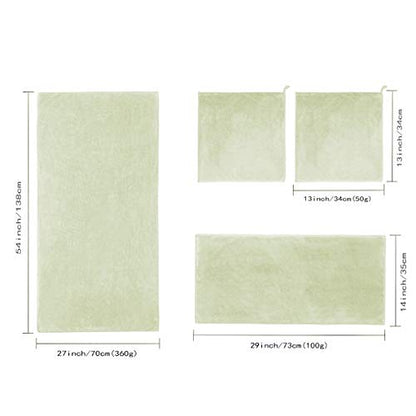 Xinrjojo 4 Piece Microfiber Quick Dry Towel Sets,Super Soft Plush Highly Absorbent No Fading Towels Bathroom Set, 1 Bath Towel 1 Hand Towel and 2 Washcloths –Light Green - color: Light Green