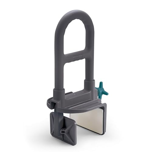 Medline Clamp-On Bathtub Grab Bar, Fits Tub Walls 2.75–6.25 in Wide | 250 lb Capacity, Tool-Free Installation, Rubber-Padded Grip, Built-In Microban Protection, Dark Gray - color: Gray