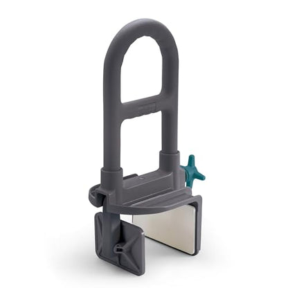 Medline Clamp-On Bathtub Grab Bar, Fits Tub Walls 2.75–6.25 in Wide | 250 lb Capacity, Tool-Free Installation, Rubber-Padded Grip, Built-In Microban Protection, Dark Gray - color: Gray