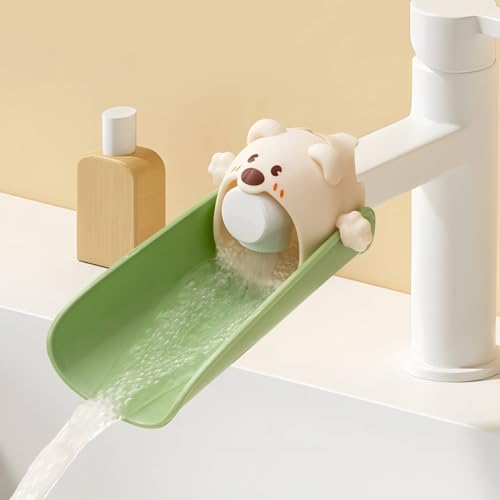 Silicone Animal Faucet Extender for Kids, Bathroom Sink, Kitchen, Bathtub Extension, 4.7x2.8 inches (Green, Bear)