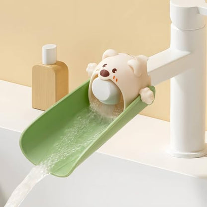 Silicone Animal Faucet Extender for Kids, Bathroom Sink, Kitchen, Bathtub Extension, 4.7x2.8 inches (Green, Bear)