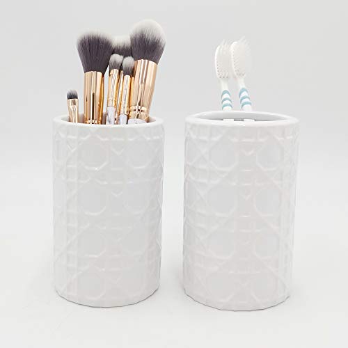 CAA'S Bathroom Accessories Set Ceramic 4 Pieces Bathroom Ensemble for Bath Decor Includes Lotion Dispenser Toothbrush Holder Tumbler Soap Dish (White Netting) - style: Luxury,Elegant
