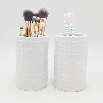 CAA'S Bathroom Accessories Set Ceramic 4 Pieces Bathroom Ensemble for Bath Decor Includes Lotion Dispenser Toothbrush Holder Tumbler Soap Dish (White Netting) - style: Luxury,Elegant