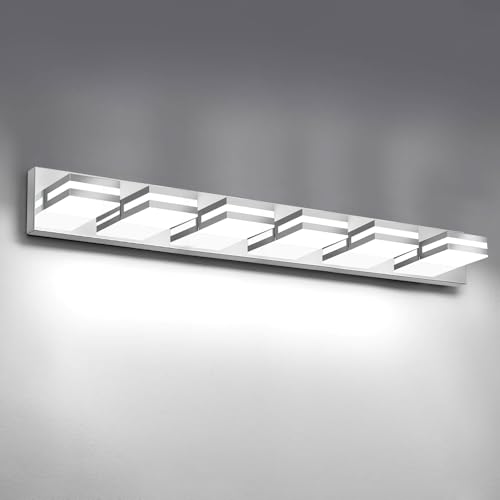 IZORRO LED Modern Bathroom Lights Fixtures(6-Light,Dimmable,360°Rotate),Chrome Acrylic Wall Lighting,Vanity Lights for Bathroom Over Mirror - 6000k 36In （No Assembly Required） - color: Chrome, size: 6 - Light
