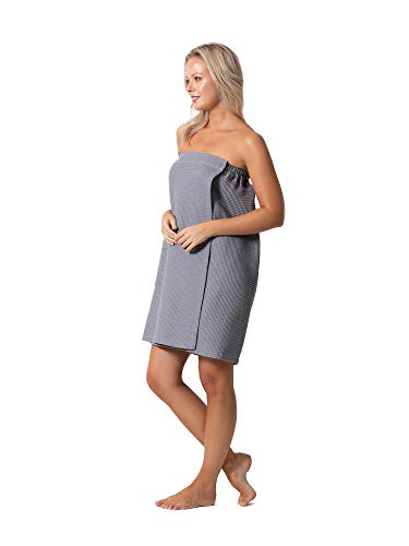 Robe Direct Quick Dry, Lightweight Waffle Spa/Bath Wrap with Adjustable Closure & Elastic Top - color: Gray, size: Small-Medium
