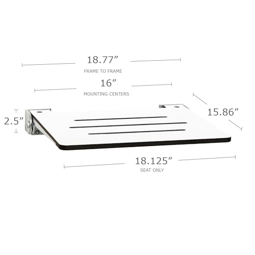 Seachrome 18 inch Silhouette Slimline Folding Wall Mount Shower Bench Seat, White Seat with Silver Frame - color: White Seat With Silver Frame
