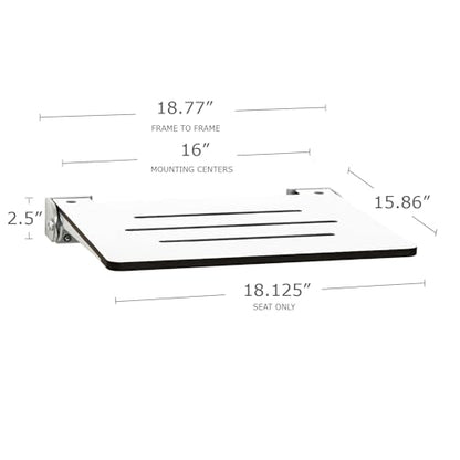 Seachrome 18 inch Silhouette Slimline Folding Wall Mount Shower Bench Seat, White Seat with Silver Frame - color: White Seat With Silver Frame