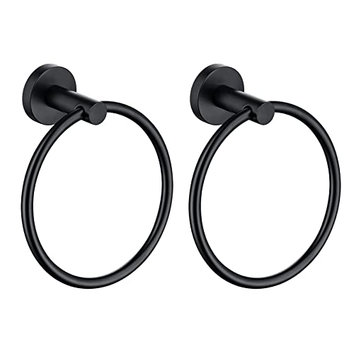 2 Pack Towel Ring, Hand Towel Holder No Drilling Heavy Duty Simple Round Towel Holder Wall Mount Towel Rack Matte Black (Black-2) - color: Black-2