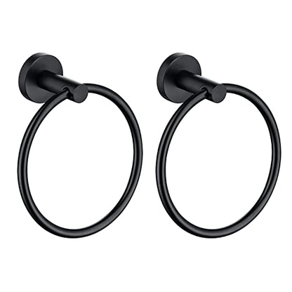 2 Pack Towel Ring, Hand Towel Holder No Drilling Heavy Duty Simple Round Towel Holder Wall Mount Towel Rack Matte Black (Black-2) - color: Black-2