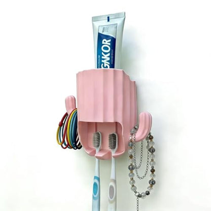 Kids Toothbrush Holder Wall Mount, Cute Cactus (Light Pink) | Bathroom Organizer, PP Cactus Holder, Toothbrush Toothpaste Hair Tie Accessories,Multi-Function Organizer - color: Pink