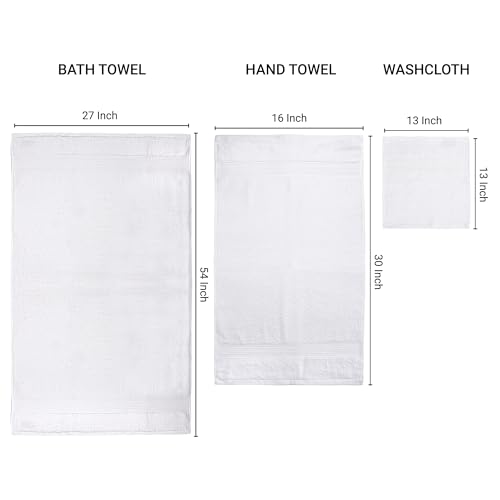 ESSELL 24/7 6 Piece White Bath Towel Set, 2 Bath Towels, 2 Hand Towels, 2 Washcloths, 100% Cotton, Durable, Quick Dry & Light Weight, Aurora Collection - color: White