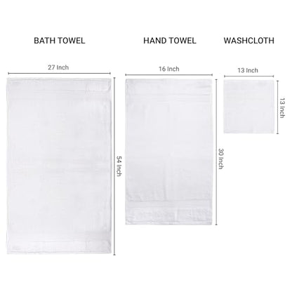 ESSELL 24/7 6 Piece White Bath Towel Set, 2 Bath Towels, 2 Hand Towels, 2 Washcloths, 100% Cotton, Durable, Quick Dry & Light Weight, Aurora Collection - color: White