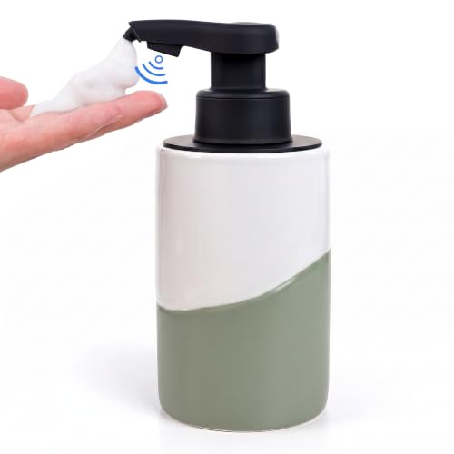 BosilunLife Automatic Soap Dispenser Ceramic Hand Free Soap Dispenser with Waterproof Pump Rechargeable Smart Electric Lotion Soap Dispenser Touchless (White-Green, Foam Pump) - color: White-green(foam)