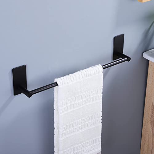 Taozun Towel Bar - 16 Inch Towel Holder with 2 Packs Adhesive Hooks Black | Hand Towel Rack Towel Hook Stick on Wall, Stainless Steel Bathroom Hardware Accessory Kit