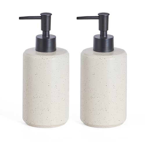 Ceramic Soap Dispensers, 14oz Rustic Dish Hand Soap Dispenser for Bathroom & Kitchen, Speckled Liquid Soap Pump Bottle for Shampoo, Lotion, Conditioner, Modern Farmhouse Bathroom Decor - color: Speckled-cream