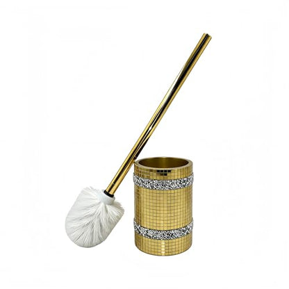 Gold Mosaic Toilet Brush Easy to Clean Household with Holder Set | Modern Style Bathroom Accessories, Equipped With a Sturdy Long Handle, Easy-To-Clean Household Toilet Brush - size: Toilet Brushes Holders