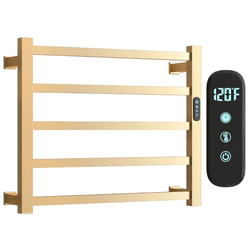 5 Bar Luxury Heated Towel Rack for Bathroom, Wall Mounted Electric Towel Warmer Rack with Timer & Temperature Control, Stainless Steel Towel Heater for Bathroom(Brushed Gold) - size: 5 Bars
