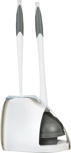 Clorox Toilet Plunger and Brush Bowl Set with Holder Caddy Storage for Cleaning Bathroom and Unclogging Toilets, White & Gray (Pack of 12) - size: 12-Pack