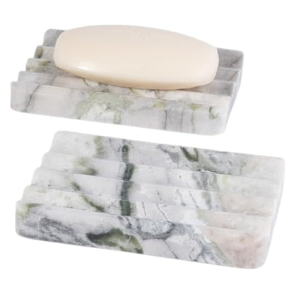 2 Pcs Soap Holder for Bathroom, Marble Soap Dish for Kitchen Countertop, Tray with Creative Wavy Design, Soap Saver for Bath Tub, Sponges, Italian Natural Stone(Bianco Palomino) - color: Bianco Palomino