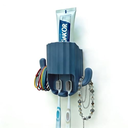 Kids Toothbrush Holder Wall Mount, Cute Cactus (Dark Blue) | Bathroom Organizer, PP Cactus Holder, Toothbrush Toothpaste Hair Tie Accessories,Multi-Function Organizer - color: Blue