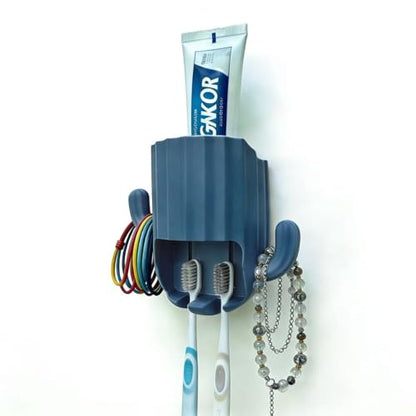 Kids Toothbrush Holder Wall Mount, Cute Cactus (Dark Blue) | Bathroom Organizer, PP Cactus Holder, Toothbrush Toothpaste Hair Tie Accessories,Multi-Function Organizer - color: Blue