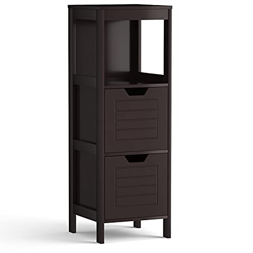 Tangkula Bathroom Floor Cabinet, Narrow Wood Storage Cabinet w/2 Switchable Drawers, Multifunctional Side Cabinet for Bathroom, Freestanding Small Cabinet for Small Spaces, 12 x 12 35 Inch (Espresso) - color: Espresso
