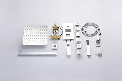 Cascada Digital 12” Wall Mounted Shower System with Single Handle & LCD Display, 3 Functions (Rainfall, Body jets & Handheld) (Brushed Gold) - color: Brushed Gold