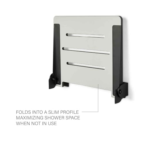 Seachrome 18 inch Silhouette Slimline Folding Wall Mount Shower Bench Seat, Light Gray Seat with Matte Black Frame - color: Light Gray With Matte Black Frame