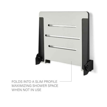 Seachrome 18 inch Silhouette Slimline Folding Wall Mount Shower Bench Seat, Light Gray Seat with Matte Black Frame - color: Light Gray With Matte Black Frame