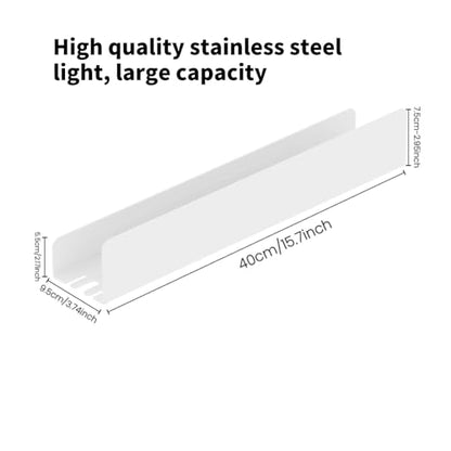 REKITA No Drill Shower Shelf Organizer, 40cm Stainless Steel Bathroom Storage with 4 Removable Hooks, Adhesive Wall Mounted Shower Caddy, Rustproof Bath Shelf for Bathroom Kitchen Living Room - color: White