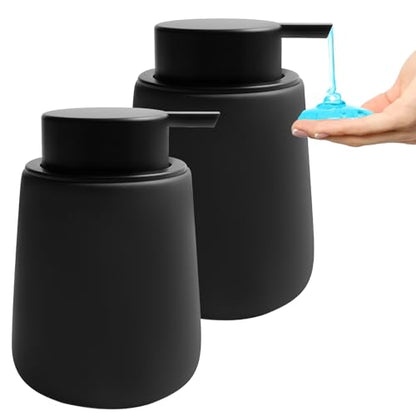 Soap Liquid Dispenser Ceramic with Easy-to-Press Pump Hand Liquid Dispenser for Shampoo Bathroom Kitchen 12 oz 2pcs - color: Liquid-brownblack