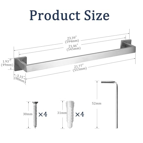 SEIDO 24 Inch Brushed Nickel Towel Bar, Heavy Duty & Rust-Proof 304 Stainless Steel Bath Towel Holder, Modern Square Wall Mounted Towel Rack for Bathroom, Kitchen, RV - color: Brushed Nickel, size: 24 Inch