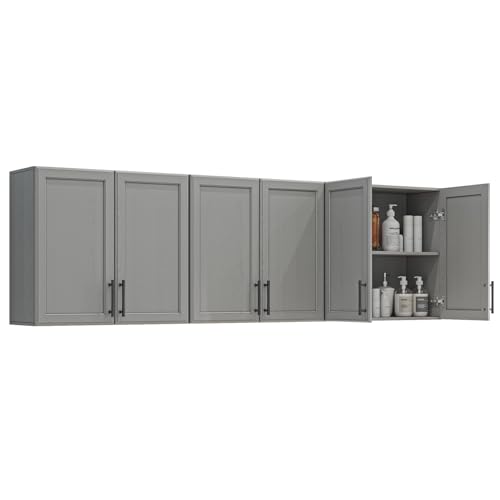 Furnaza Set of 3 Grey Kitchen Wall Storage Cabinet with Two Shaker Doors | Upper Wall Cabinets with Adjustable Shelf for Bathroom,Garage,Laundry Room,72"W x 12"D x 22"H - color: Grey, size: 24" W x 3pcs