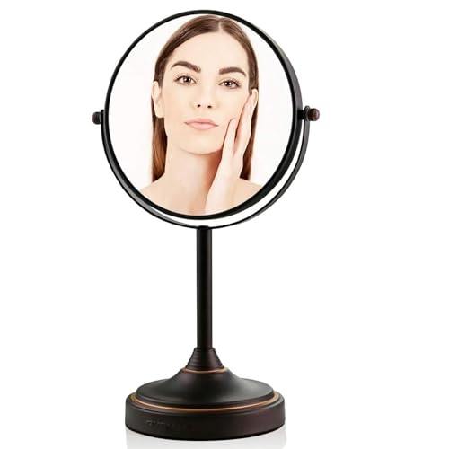 OVENTE 7'' Tabletop Makeup Mirror with 1X/7X Magnification, 360° Swivel Design and Double-Sided Free-Standing Vanity Mirror Perfect for Dresser, Bedroom and Office Desk, Antique Bronze MNLCT70ABZ1X7X - color: Antique Bronze, size: 13.3"L x 6.5"W, style: N